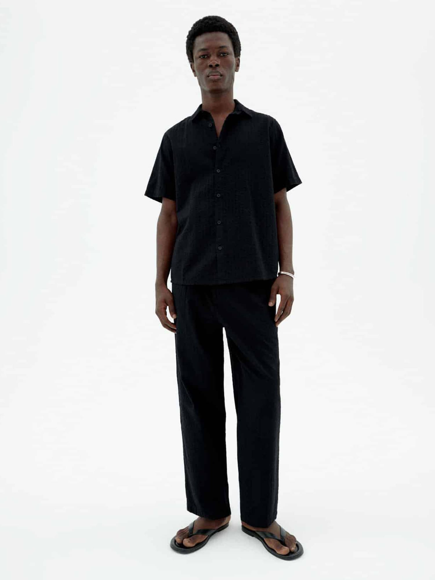 Thinking MU Tom Shirt Black Seersucker S